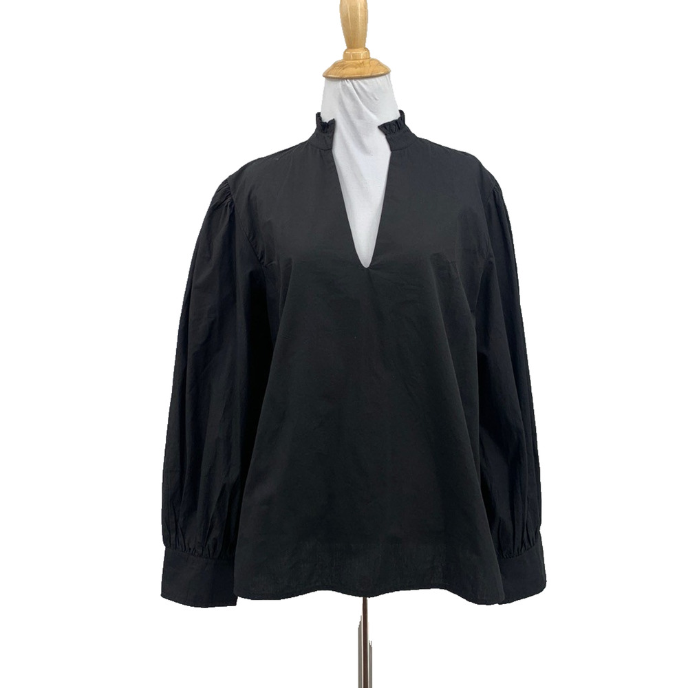 Elizabeth James Blouse Womens L Large Black The Label Chloe Ruffle V Neck Top